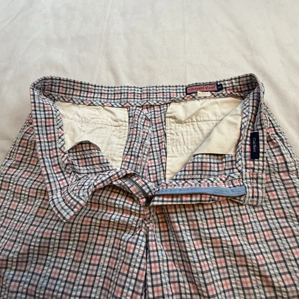Vineyard Vines Men's Chino Club Short Size 34 Multicolor Plaid Blue Pink‎ White - Picture 2 of 9